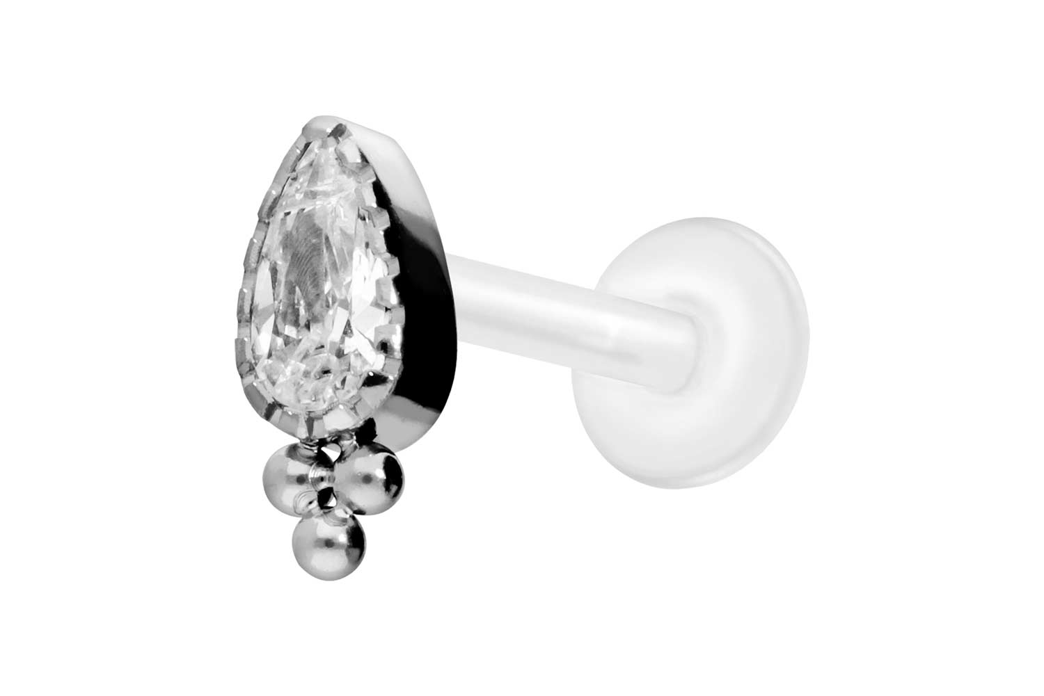 PTFE Labret Piercing mit Innengewinde + Titan-Aufsatz KRISTALLTROPFEN + KUGELN